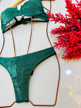 Conjunto Top Meia Taça Monique + Calcinha Asa Delta Verde Musgo Texturizado