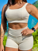 Conjunto Top Maitê + Short Off- White Texturizado