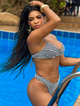 Conjunto Top Meia Taça + Calcinha Asa Delta Crochet All Black