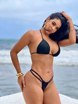 Conjunto Top Cortininha + Calcinha Cort Fio Black