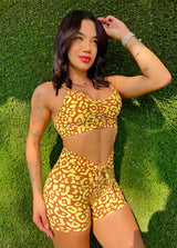 Conjunto Top Francis + Short Lacinho Frontal Onça Yellow