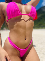 Conjunto Top Cortininha + Calcinha Cort Fio Duplo Rosa Texturizado