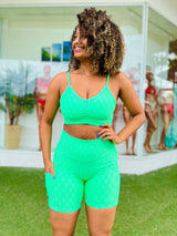 Conjunto Top Francis + Bermuda com Bolso Verde Neon