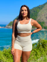 Conjunto Top Maitê + Short Off- White Texturizado