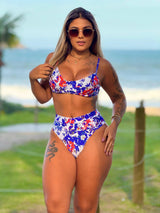 Conjunto Top Meia Taça + Calcinha Hot Pant Encanto Tropical