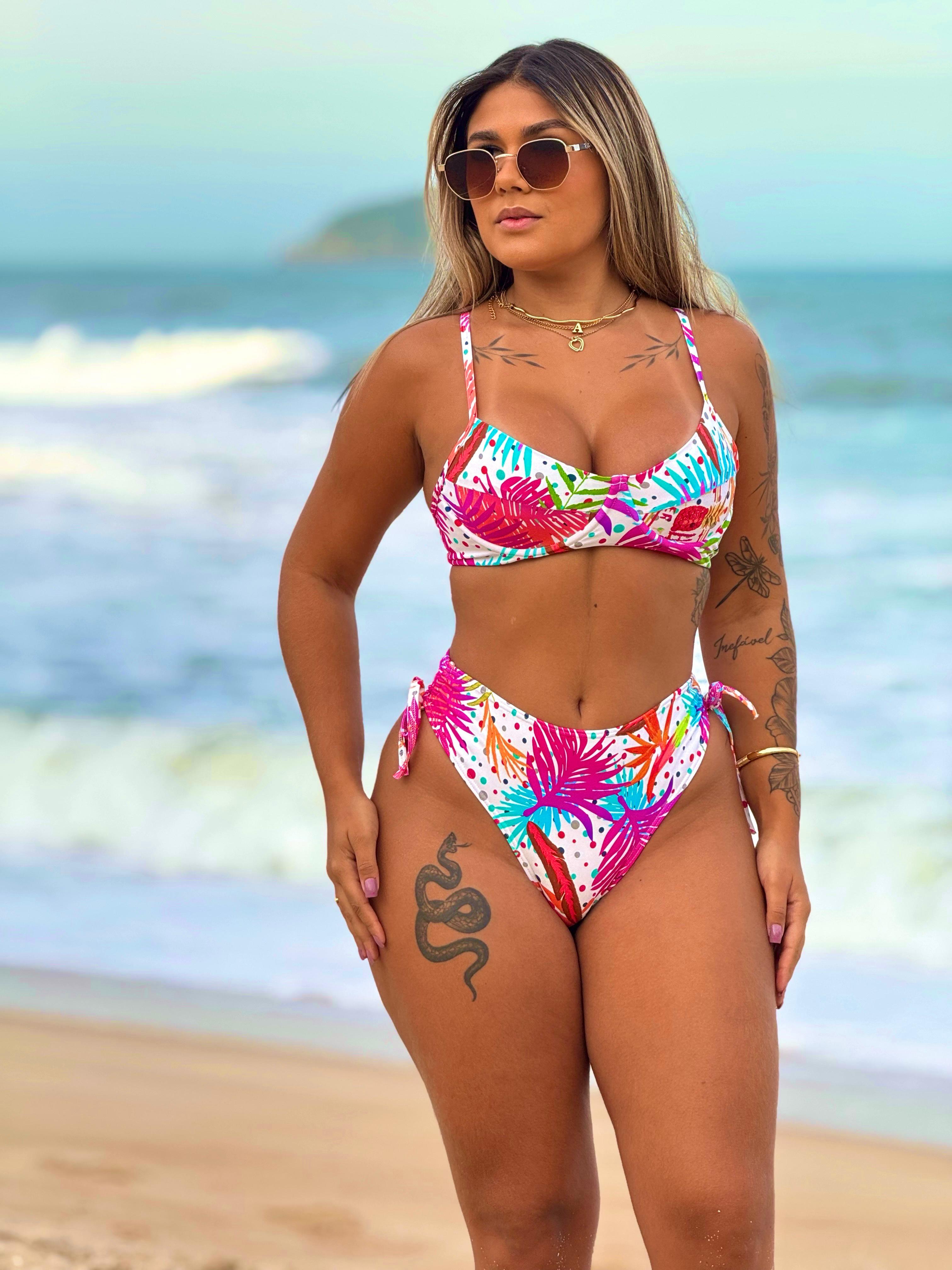 Conjunto Top Meia Taça + Calcinha Hot Lacinho Aloha