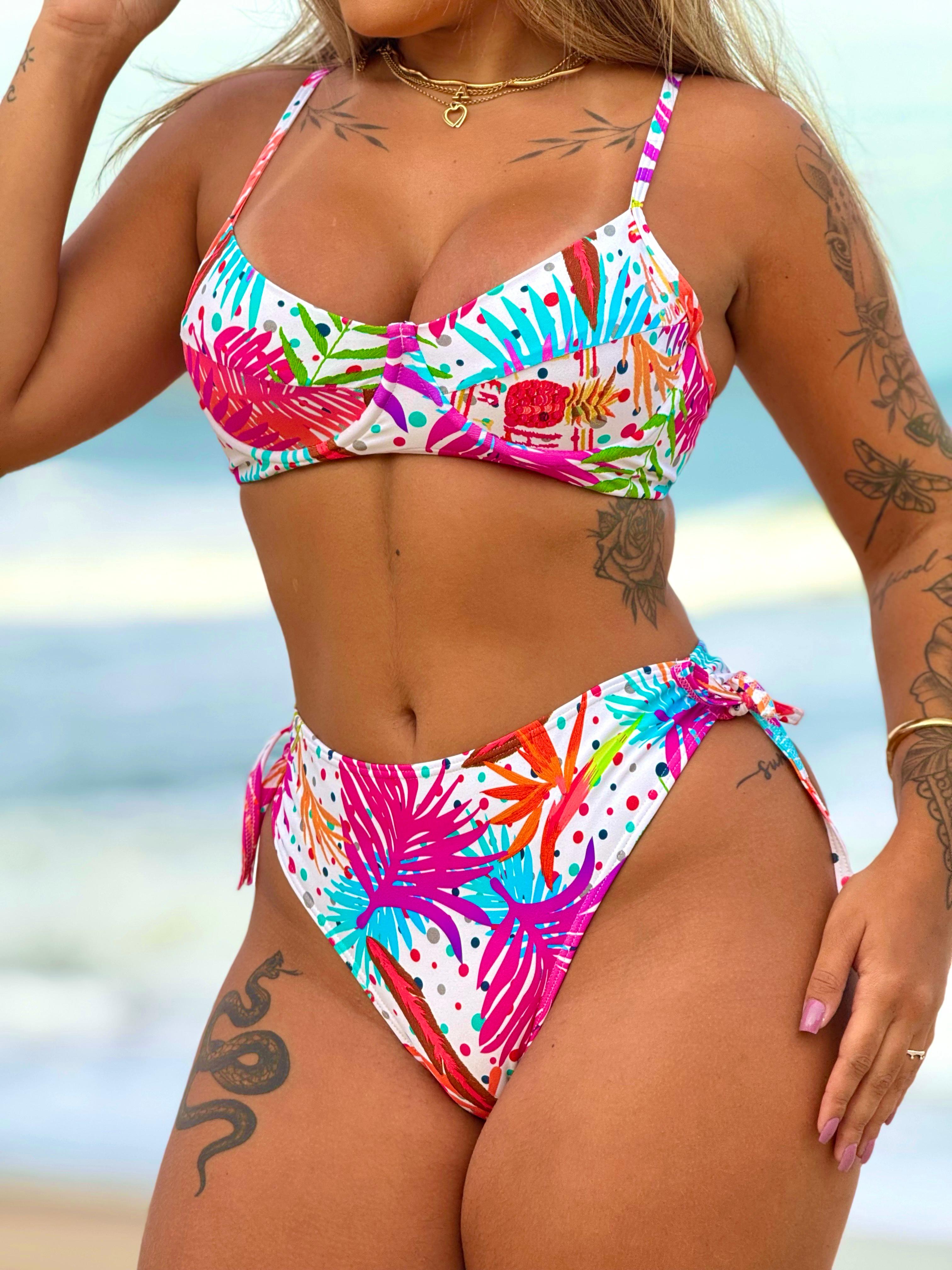 Conjunto Top Meia Taça + Calcinha Hot Lacinho Aloha