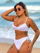 Conjunto Top Meia Taça + Calcinha Hot Lacinho White Textured