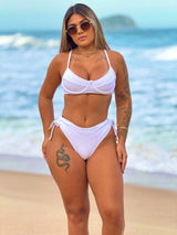Conjunto Top Meia Taça + Calcinha Hot Lacinho White Textured