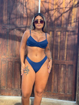 Conjunto Top Meia Taça + Calcinha Asa Delta Texturizado Navy Blue