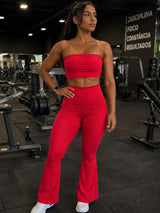 Conjunto Top Faixa + Calça Flare Vermelha
