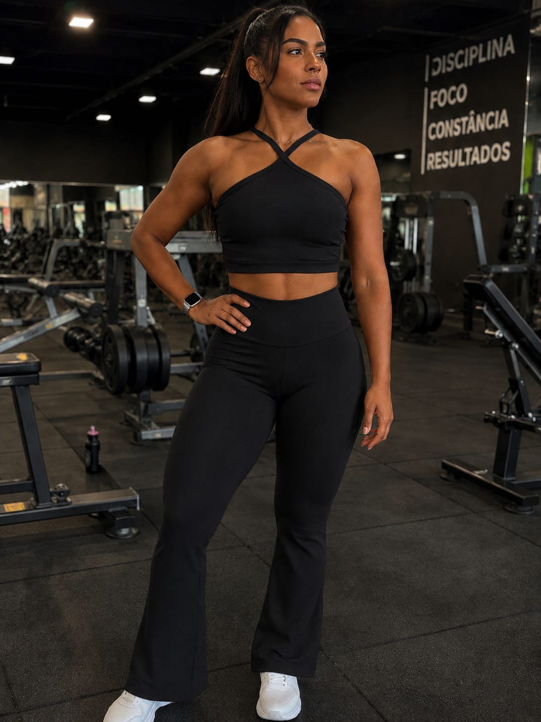 Conjunto Top Simone + Calça Flare Preta