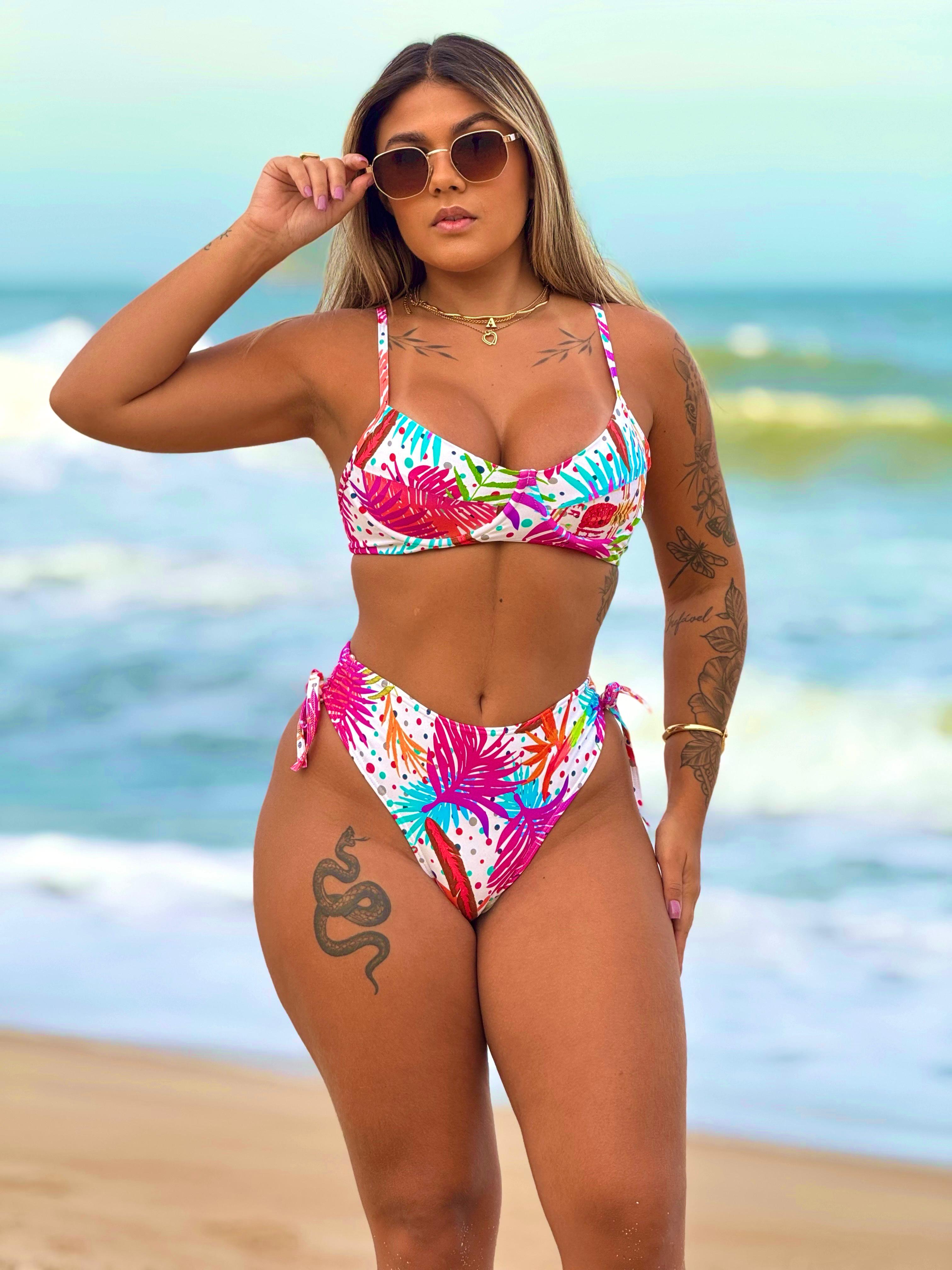 Conjunto Top Meia Taça + Calcinha Hot Lacinho Aloha